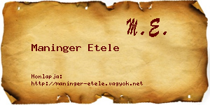 Maninger Etele névjegykártya
